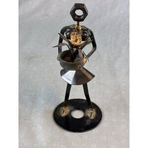 Steampunk Metal Bolt Nut Flower Lady Figurine Industrial Estate Art Handmade